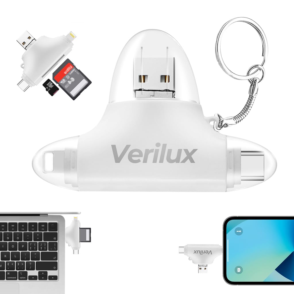 Verilux® 5 in 1 Micro SD Card Reader with Light-ning, Micro USB, USB A, Type-C Support High Speed Data Transfer Verilux® 5 in 1 Micro SD Card Reader with Light-ning, Micro USB, USB A, Type-C Support High Speed Data Transfer